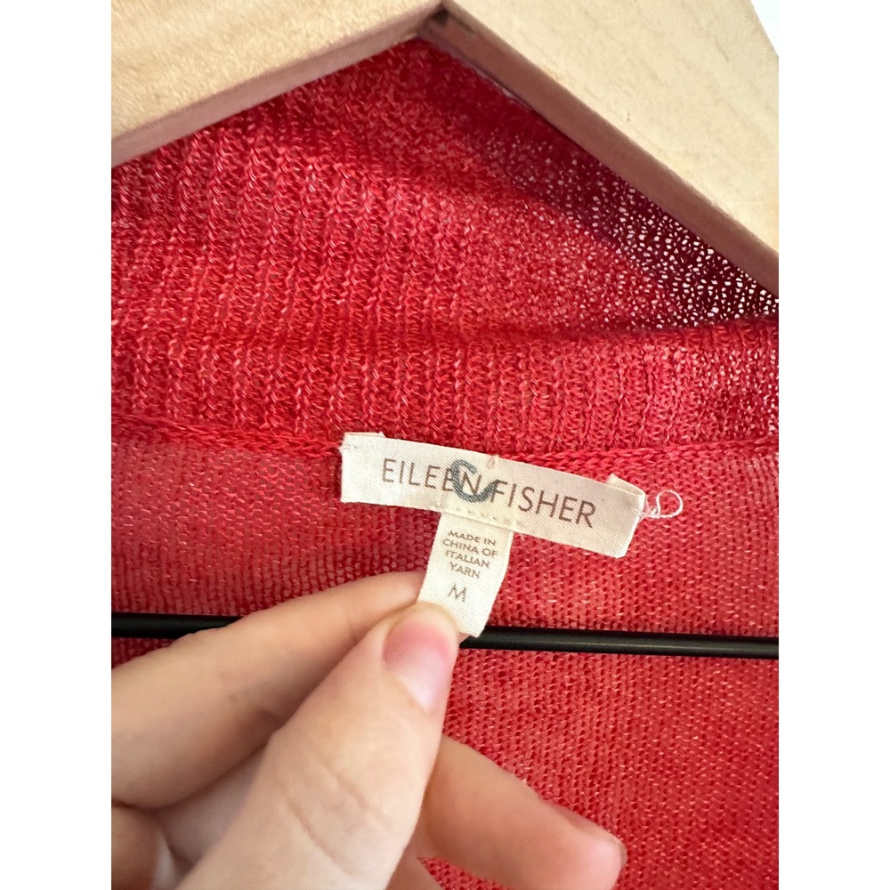 Eileen Fisher Red 100% Linen Italian Yarn Open Front Cardigan Sweater Womens M - Picture 3 of 5